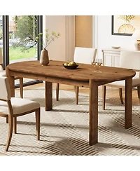 Tribesigns 63" Solid Wood Dining Table for 4-6, Farmhouse Wooden Kitchen Table, Oval Dining Room Table for Kitchen