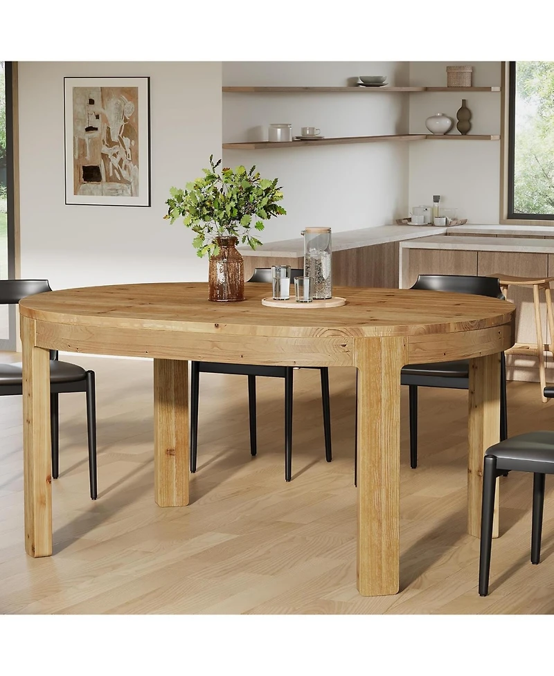 Tribesigns 55" Solid Wood Oval Dining Table for 4, Rustic Kitchen Table with Curved Tabletop Edge for Dining Room