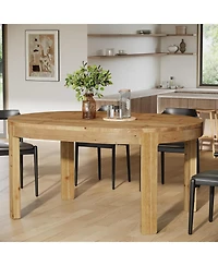 Tribesigns 55" Solid Wood Oval Dining Table for 4, Rustic Kitchen Table with Curved Tabletop Edge for Dining Room