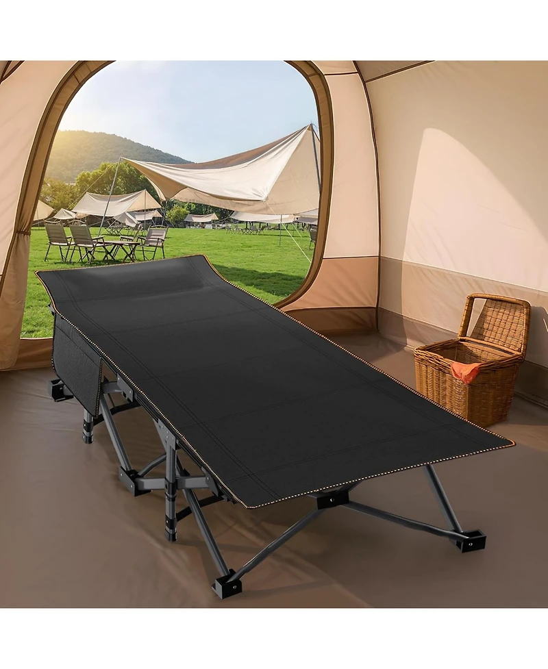 Aboron Xxl Folding Camping Cot with Mat: 78"x32"x18". Heavy Duty 1200D Oxford Portable Travel Bed Carry Bag. Durable Outdoor Gear.