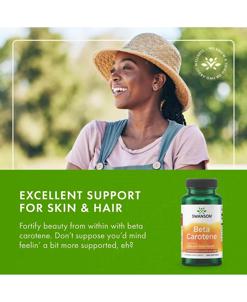 Swanson BetaCarotene Vitamin A 25000 Iu Skin Eye Immune System Health Antioxidant Support 7500 mcg 300 Softgels Count