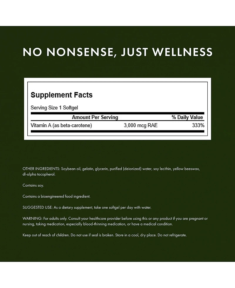 Swanson BetaCarotene Vitamin A Supplement Promoting Immune Health, Eye and Skin Health Natural Wellness Formula (250 Softgels, 3000mcg Each)