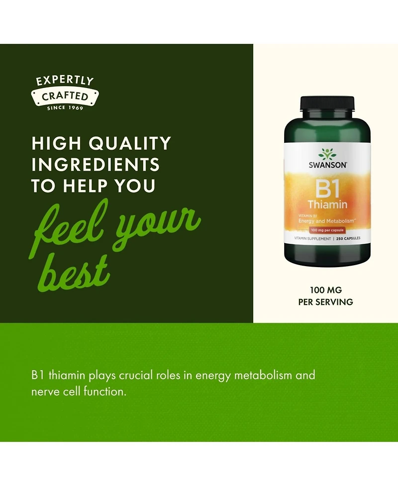 Swanson Vitamin B1 Thiamin Supplement for Healthy Metabolism and Energy Support - Supports Nerve Cell Function