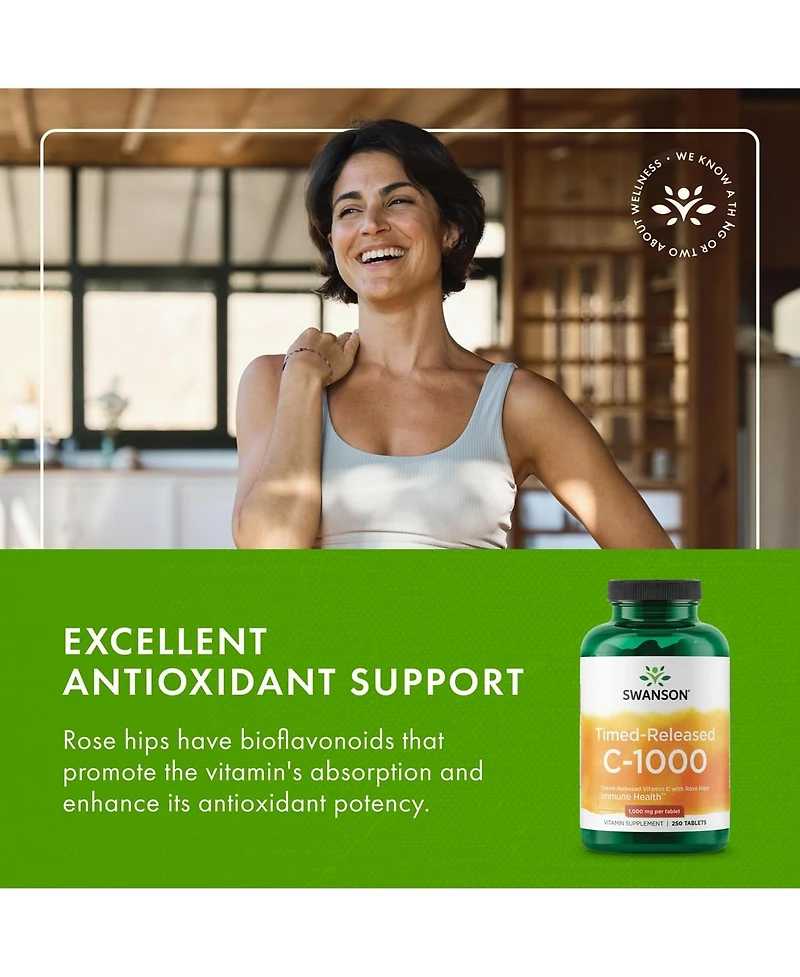 Swanson TimedRelease Vitamin C with Rose Hips Immune System Support Skin Cardiovascular Health Antioxidant Supplement 1000 mg 250 Tablets