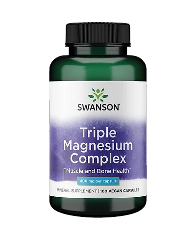 Swanson Triple Magnesium Complex Mineral Supplement Natural Support Featuring Citrate, Oxide and Aspartate (100 Capsules, 400mg Each)