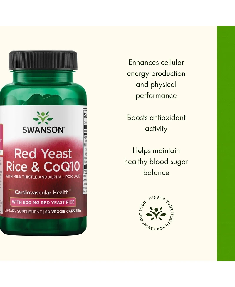 Swanson Traditional Red Yeast Rice and CoQ10 with Milk Thistle and Alpha Lipoic Acid 60 Veg Capsules