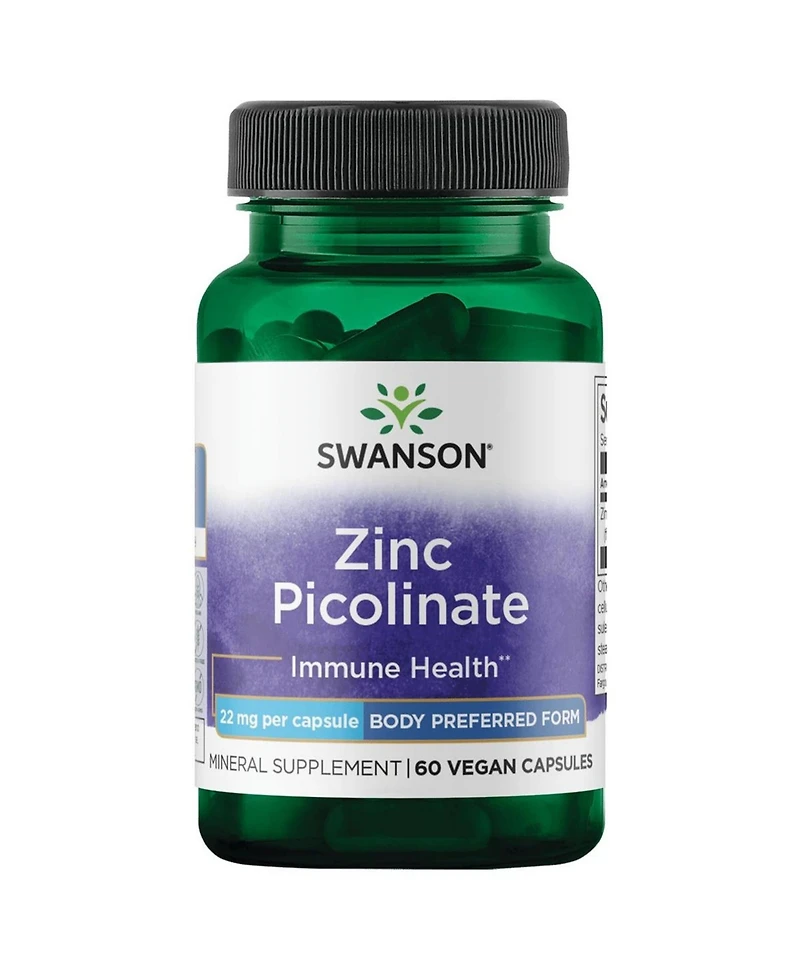 Swanson Zinc Picolinate Mineral Supplement, Prostate, Vision and Immune Support, Body Preferred Chelated Zinc, 22 mg, 60 Capsules