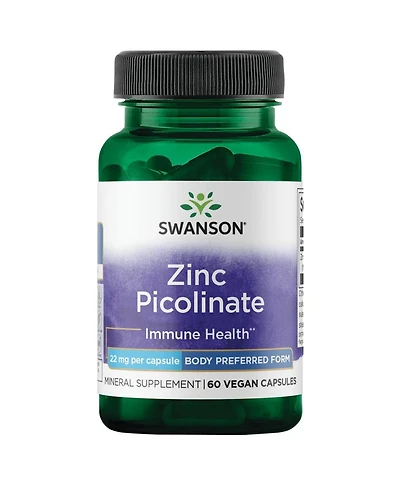 Swanson Zinc Picolinate Mineral Supplement, Prostate, Vision and Immune Support, Body Preferred Chelated Zinc, 22 mg, 60 Capsules