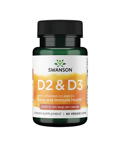 Swanson Vitamin D Complex With Vitamins D2 and D3, Bone, Dental and Immune Health, Sunshine Vitamin Complex, 50 mcg, 60 Veggie Capsules