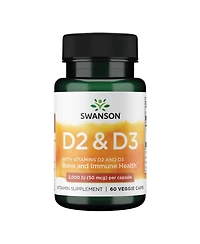 Swanson Vitamin D Complex With Vitamins D2 and D3, Bone, Dental and Immune Health, Sunshine Vitamin Complex, 50 mcg, 60 Veggie Capsules