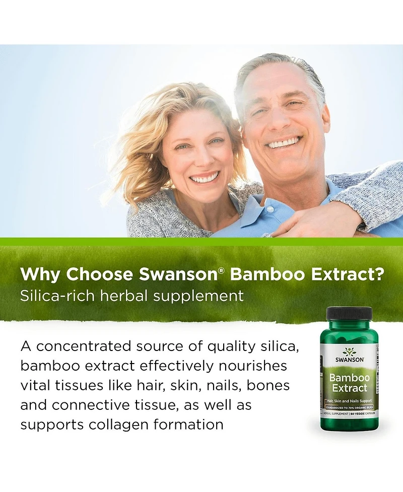 Swanson Bamboo Extract for Hair and Nails Silica Supplement Supports Collagen 300 mg 60 Veggie Capsules