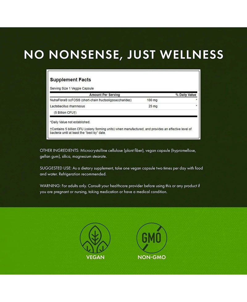 Swanson Lactobacillus Rhamnosus w/ Fos, Probiotic Supplement, Digestive Health, 5 Billion Cfu, Gi Tract Health During Travel, 60 Veggie Caps