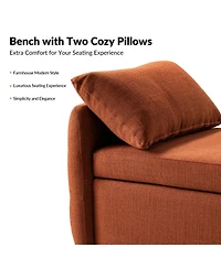 Hulala Home Aristides Farmhouse 59"W Flip Top Storage Bench With Two Pillows and Solid Wood Legs