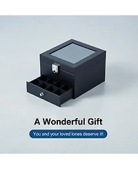 Yigii Watch Storage Box Pu Leather Glass Lid 2 Layers Soft Pillow Organizer for Watches Jewelry