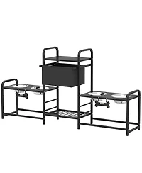 Aostirmotor Black Elevated Dog Bowl Stand - 3 height adjustable, 2 feeding stations, built-in toy bin basket. Neat, ergonomic design