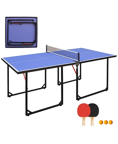 Rainsken 6FT Ping Pong Table, Foldable Mid-Size Table Tennis Table Set with Net, 2 Table Tennis Paddles and 3 Balls for Indoor and Outdoor Games