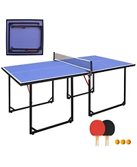 Rainsken 6FT Ping Pong Table, Foldable Mid-Size Table Tennis Table Set with Net, 2 Table Tennis Paddles and 3 Balls for Indoor and Outdoor Games