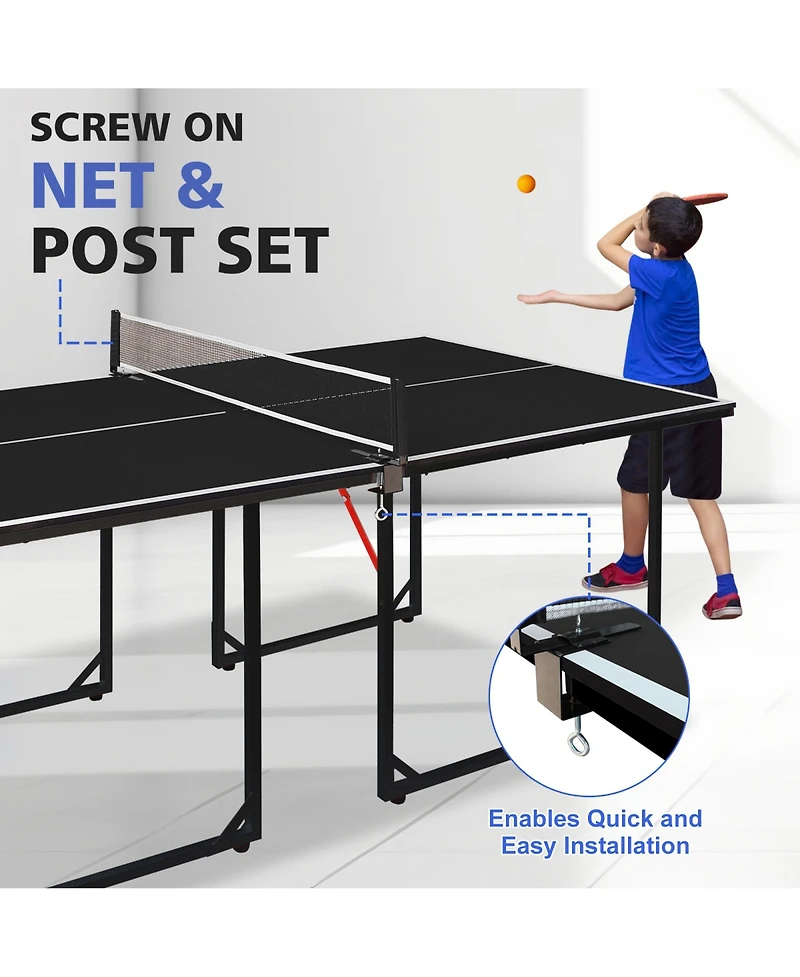 Rainsken 6FT Compact Foldable Ping Pong Table, All-in-One Table Tennis Set with Net, 2 Paddles and 3 Balls for Family Games