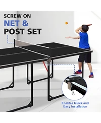 Rainsken 6FT Compact Foldable Ping Pong Table, All-in-One Table Tennis Set with Net, 2 Paddles and 3 Balls for Family Games
