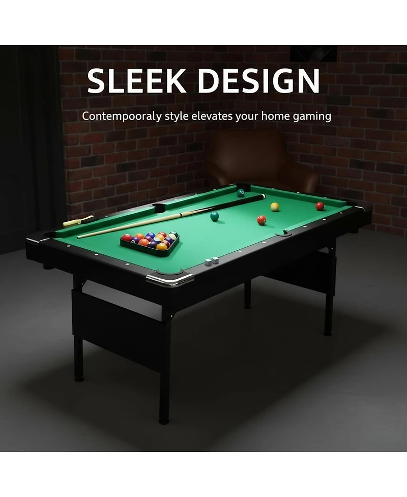 Rainsken 63.8" Foldable Billiards Table, All-in-One Indoor Pool Table Set with Balls, Cues, Chalk, Brush and Triangle Rack for Game Rooms