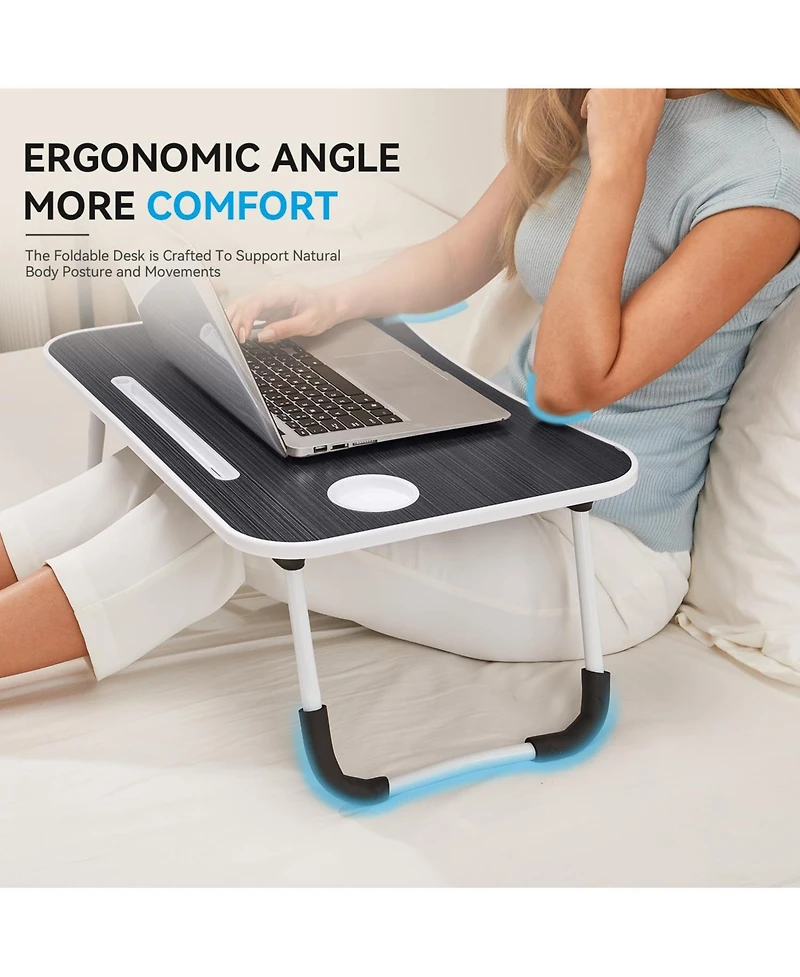 Gnuadz Folding Lap Desk Portable Wood Laptop Bed Cup Holder Sofa Couch Floor