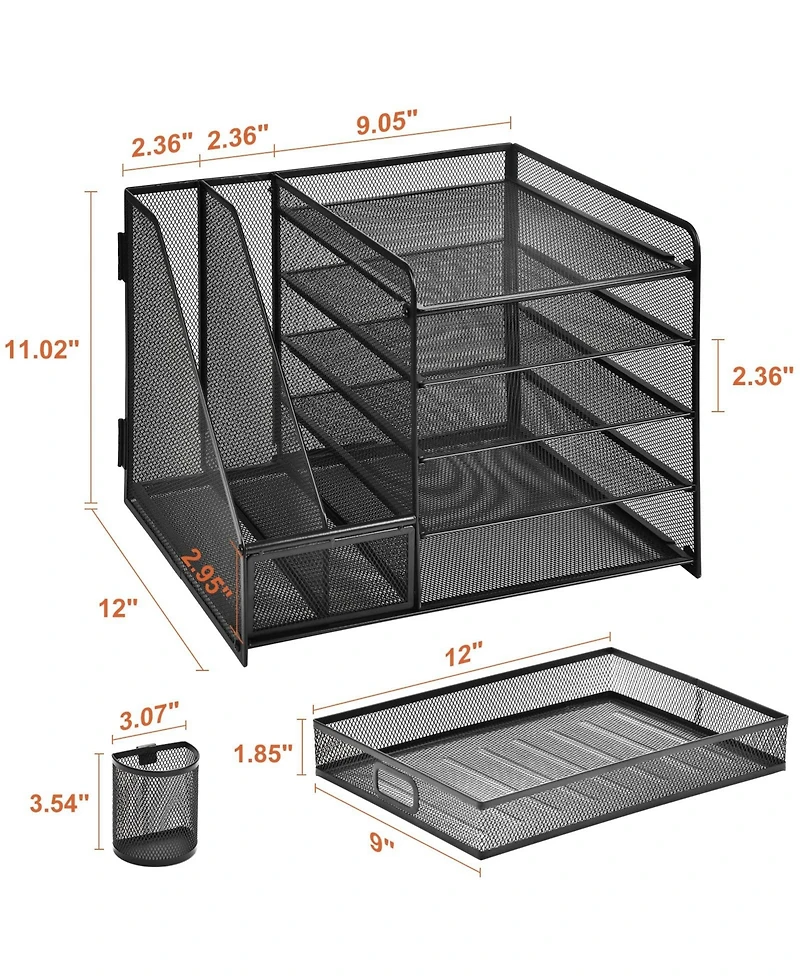 Gnuadz Desk Organizer File Holder 5-Tier Letter Tray Pen Mesh Storage