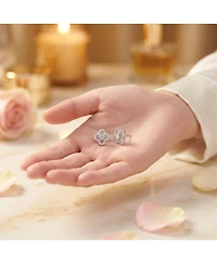 Elegant White Gold Plated with Clear Cubic Zirconia Flower Shaped Stud Earrings