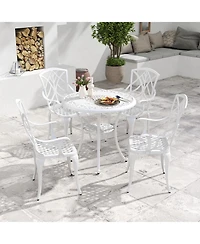 Sugift 31.5 in Round Patio Dining Table for 4 Cast Aluminum with 2-Inch Umbrella Hole