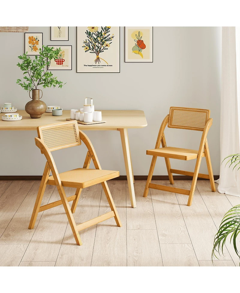 Gouun Rattan Cane Folding Dining Chairs Set of 2 with 360-Degree Rotatable Backrests
