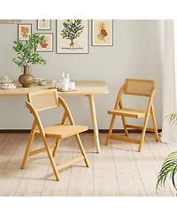 Gouun Rattan Cane Folding Dining Chairs Set of 2 with 360-Degree Rotatable Backrests