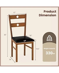 Gouun Rubber Wood Dining Chairs Set of 2 with Hollowed Backrest and Pu Leather Seat