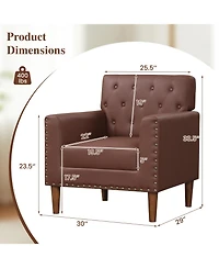 Gouun Mid-Century Button Tufted Accent Chair with Faux Leather Upholstery and Rivets