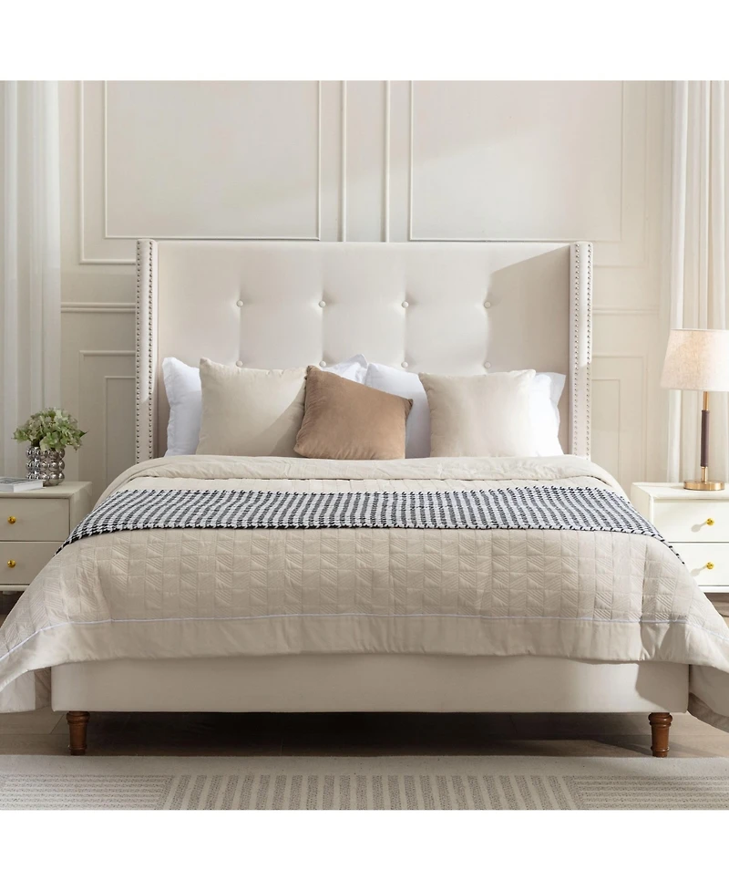 Lucky One Peyton Upholstered Queen Bed / 54" High Headboard / Traditional Hand Buttoned Tufting