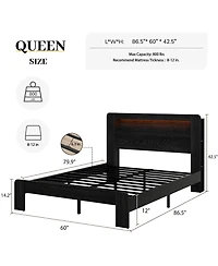Lucky One Bed Frame Wood Platform Bed Frame with Storage Led Light Headboard and 2 Usb