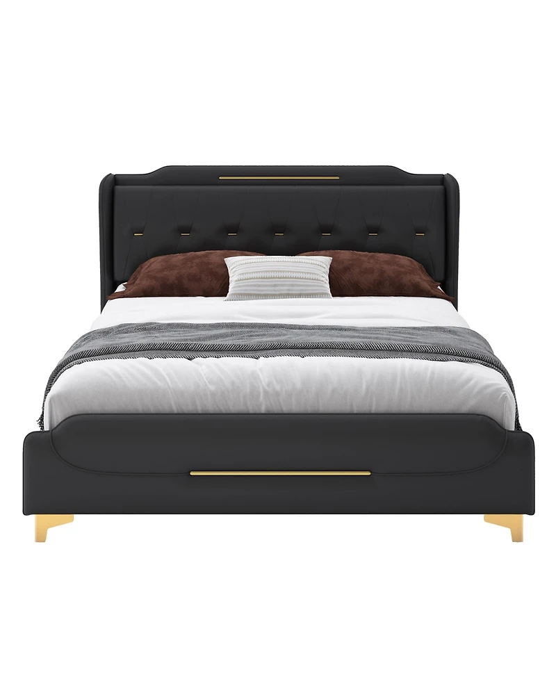 Lucky One Modern Upholstered Bed Frame, Platform Bed with Wingback Headboard
