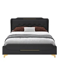 Lucky One Modern Upholstered Bed Frame, Platform Bed with Wingback Headboard