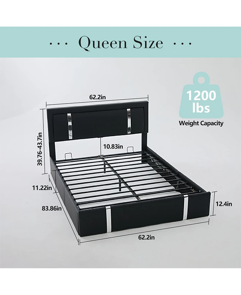 Lucky One Bed Frame with Adjustable Led Lights Headboard, Usb-c Charging Ports