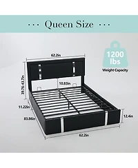 Lucky One Bed Frame with Adjustable Led Lights Headboard, Usb-c Charging Ports