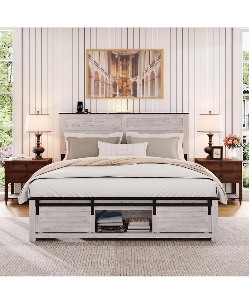 Lucky One Bed Frame with Upholstered Headboard and Wood Platform