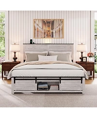 Lucky One Bed Frame with Upholstered Headboard and Wood Platform