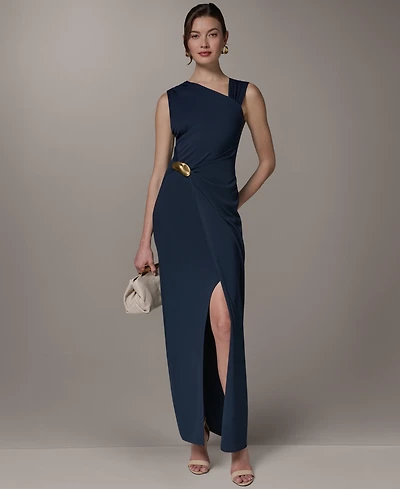 Donna Karan New York Women's Maxi Sleeveless Hardware Detail Dress
