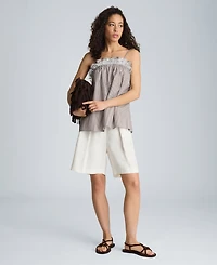 Kenneth Cole Women's Cotton Shirred Neck Lace Trim Camisole