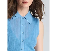 Kenneth Cole Women's Variegated Rib Sleeveless Polo Sweater Dress