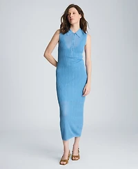 Kenneth Cole Women's Variegated Rib Sleeveless Polo Sweater Dress