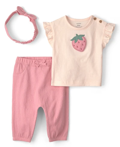 Carter's Baby Girls' Flutter Sleeve Top, Pants and Headband, 3-Piece Set
