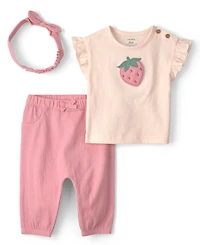 Carter's Baby Girls' Flutter Sleeve Top, Pants and Headband, 3-Piece Set