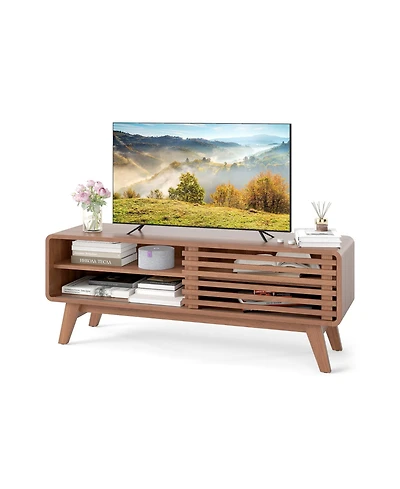 Gouun 47.5-Inch Sliding Door Tv Stand with Rubber Wood Legs