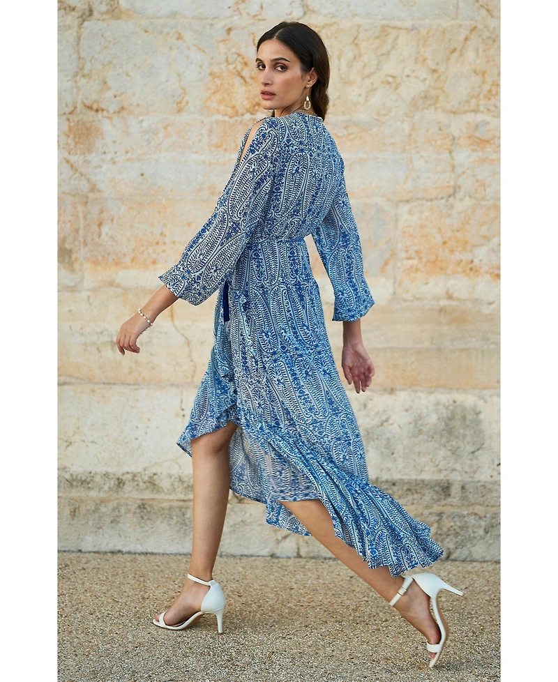 Yumi Women's Paisley Dipped Hemline Midi Dress