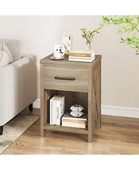 Gouun Farmhouse Nightstand with X-Design Side Panels, Drawer and Shelf