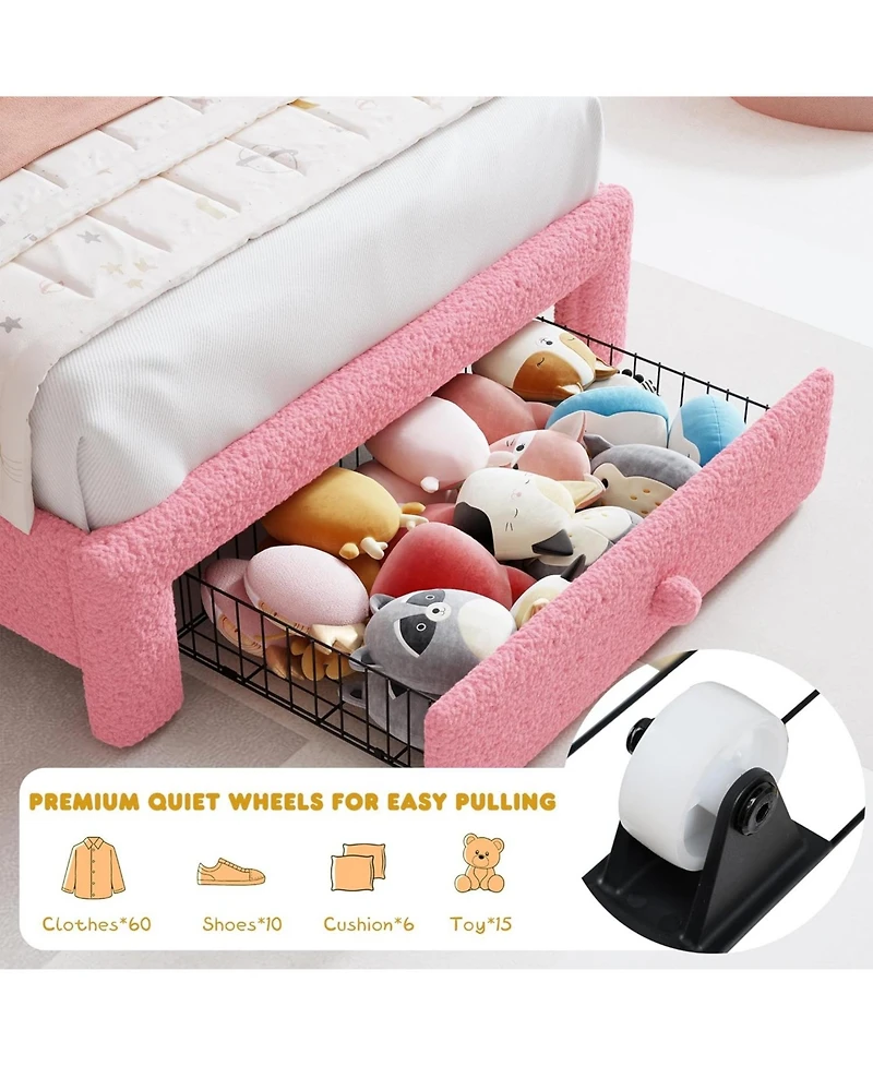 gaomon Upholstered Led Bed Frame with Storage Drawer and Adjustable Chic Headboard, Berber Fleece Princess Platform for Kids